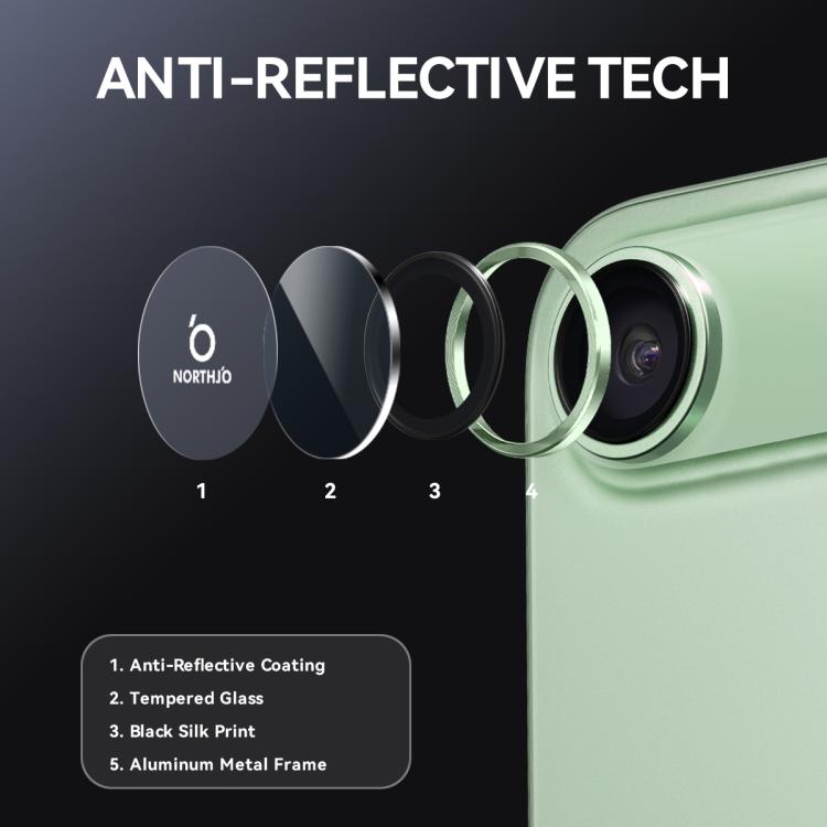 For iPhone Air NORTHJO Camera Lens Protector CD Metal Ring Tempered Glass Film