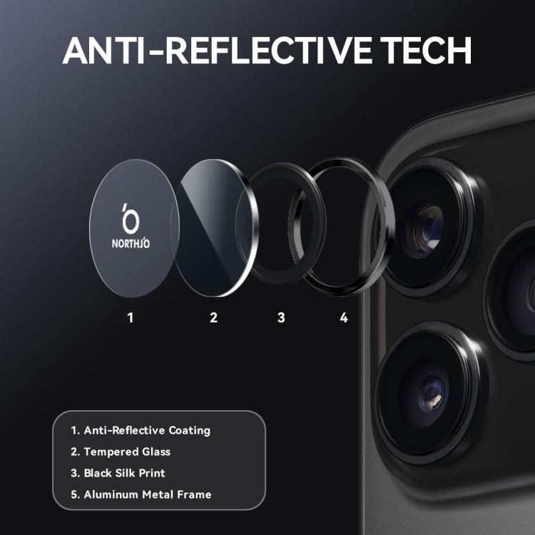For iPhone 17 Pro / 17 Pro Max NORTHJO Camera Lens Protector CD Metal Ring Tempered Glass Film