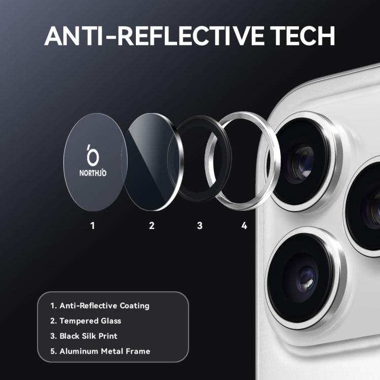 For iPhone 17 Pro / 17 Pro Max NORTHJO Camera Lens Protector CD Metal Ring Tempered Glass Film
