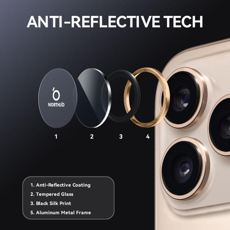 For iPhone 17 Pro / 17 Pro Max NORTHJO Camera Lens Protector CD Metal Ring Tempered Glass Film