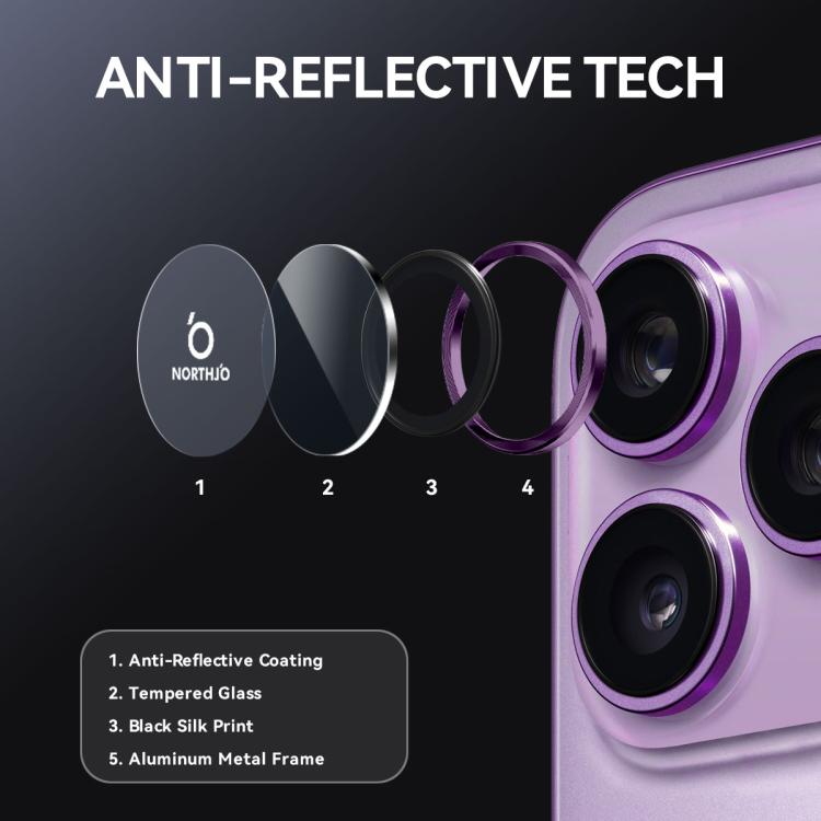 For iPhone 17 Pro / 17 Pro Max NORTHJO Camera Lens Protector CD Metal Ring Tempered Glass Film