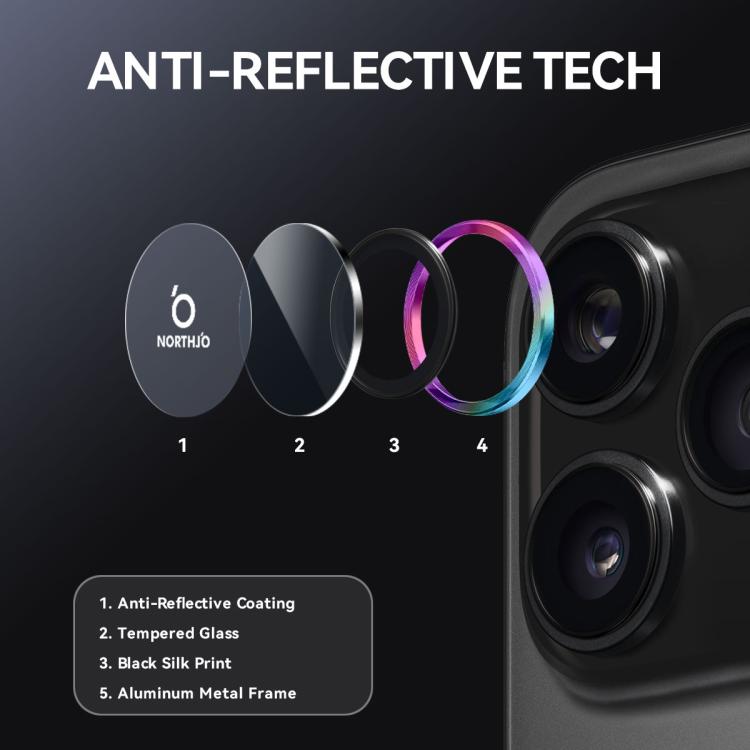 For iPhone 17 Pro / 17 Pro Max NORTHJO Camera Lens Protector CD Metal Ring Tempered Glass Film