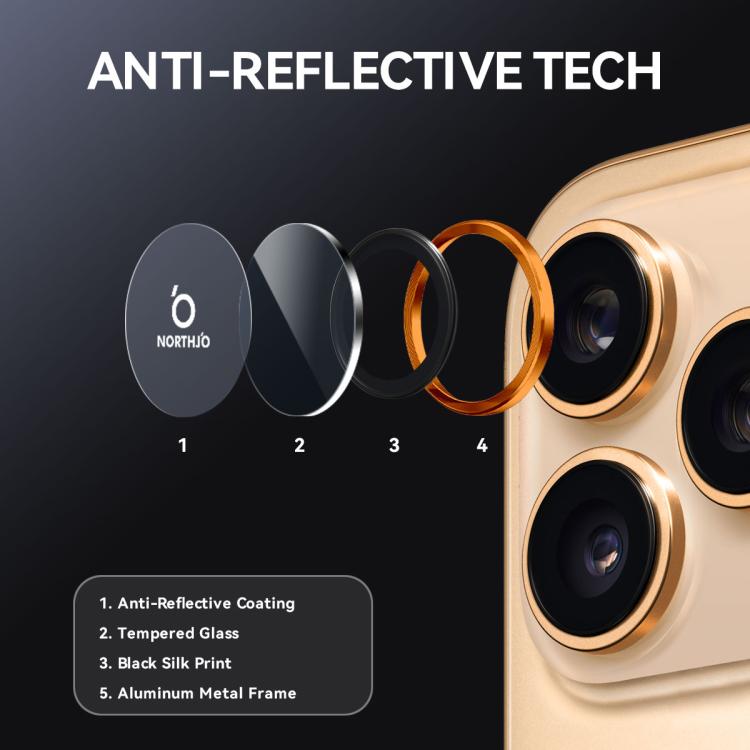 For iPhone 17 Pro / 17 Pro Max NORTHJO Camera Lens Protector CD Metal Ring Tempered Glass Film