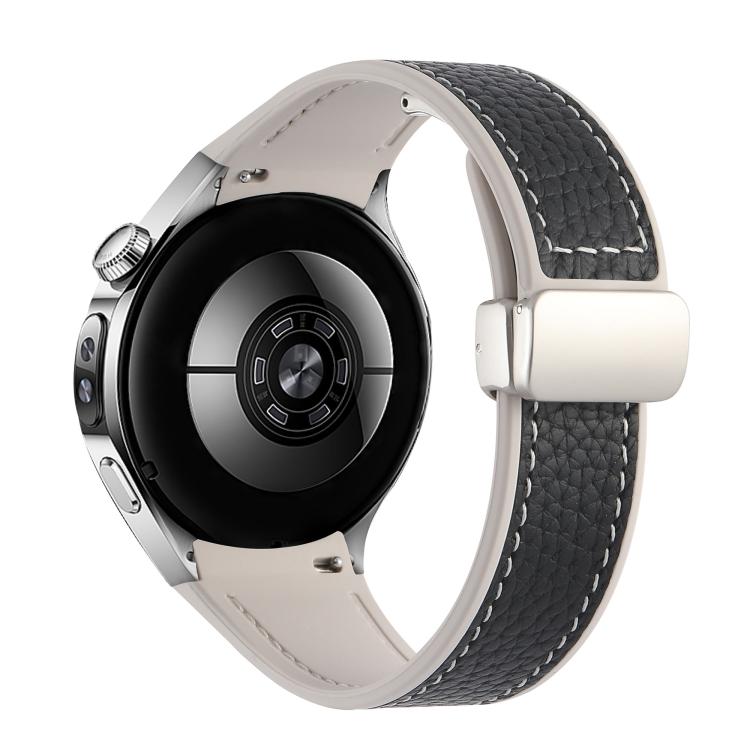 For Huawei Watch 5 46mm Silicone Hybrid Leather Magnetic Buckle Watch Band