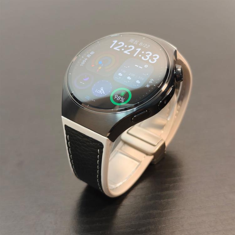 For Huawei Watch 5 46mm Silicone Hybrid Leather Magnetic Buckle Watch Band