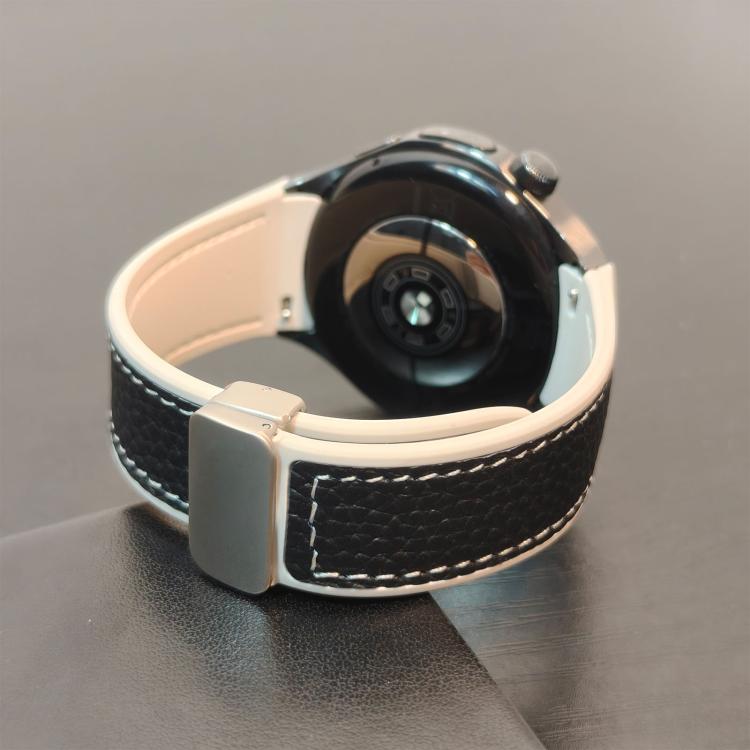 For Huawei Watch 5 46mm Silicone Hybrid Leather Magnetic Buckle Watch Band