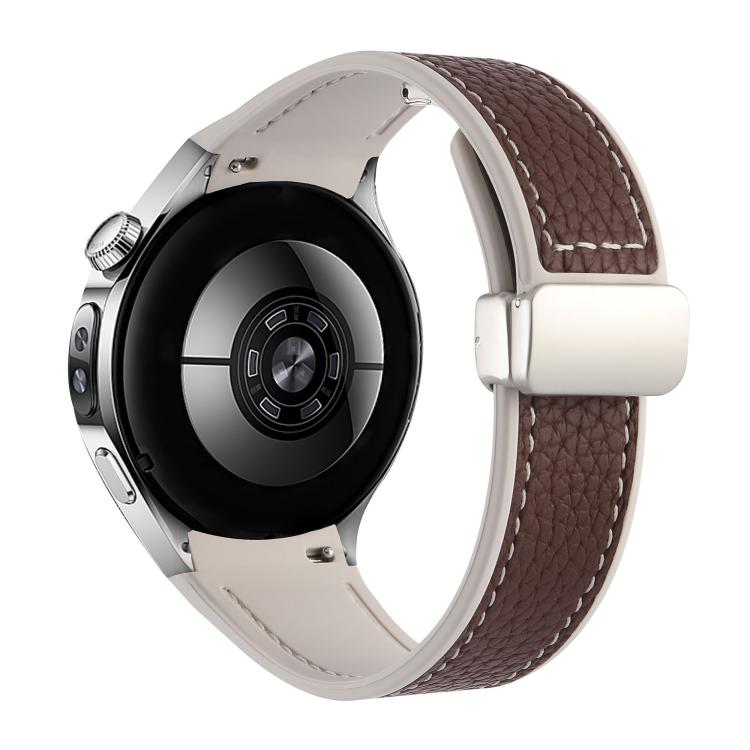 For Huawei Watch 5 46mm Silicone Hybrid Leather Magnetic Buckle Watch Band