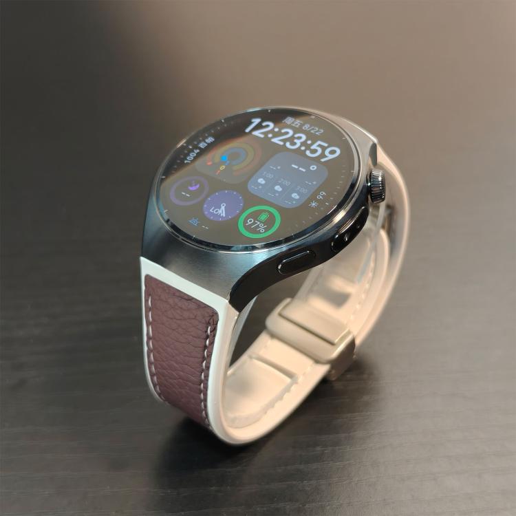 For Huawei Watch 5 46mm Silicone Hybrid Leather Magnetic Buckle Watch Band