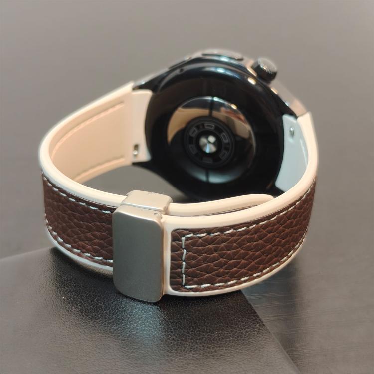 For Huawei Watch 5 46mm Silicone Hybrid Leather Magnetic Buckle Watch Band