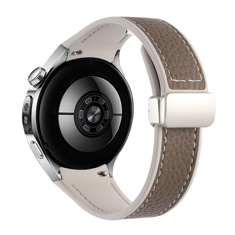 For Huawei Watch 5 46mm Silicone Hybrid Leather Magnetic Buckle Watch Band
