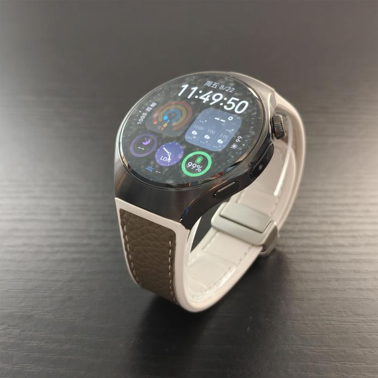 For Huawei Watch 5 46mm Silicone Hybrid Leather Magnetic Buckle Watch Band