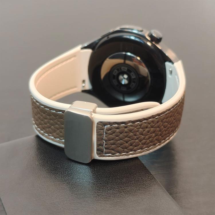 For Huawei Watch 5 46mm Silicone Hybrid Leather Magnetic Buckle Watch Band