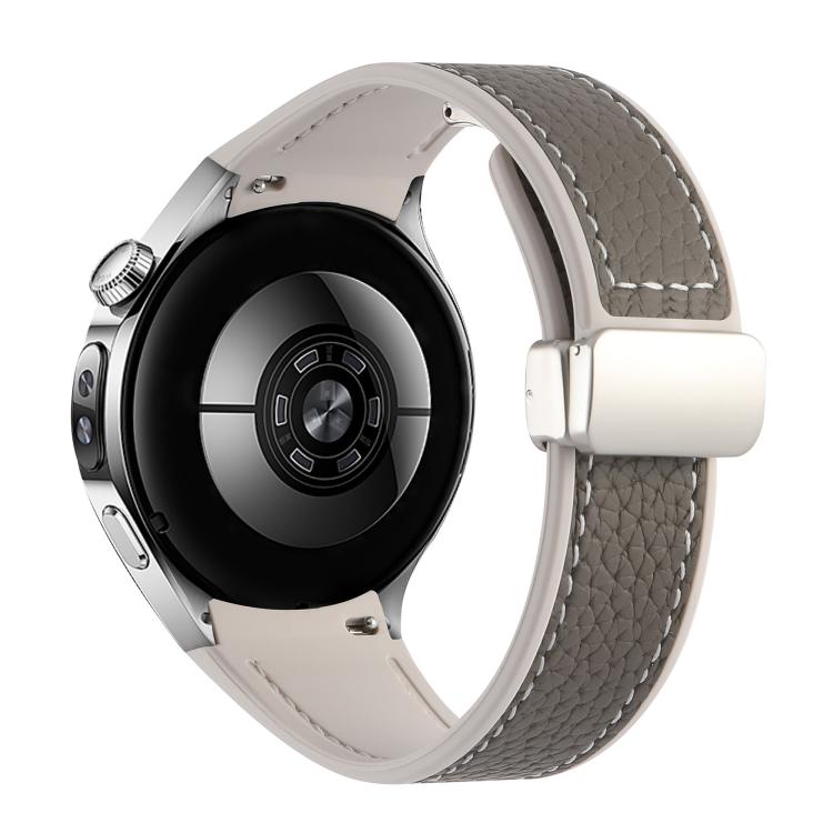 For Huawei Watch 5 46mm Silicone Hybrid Leather Magnetic Buckle Watch Band