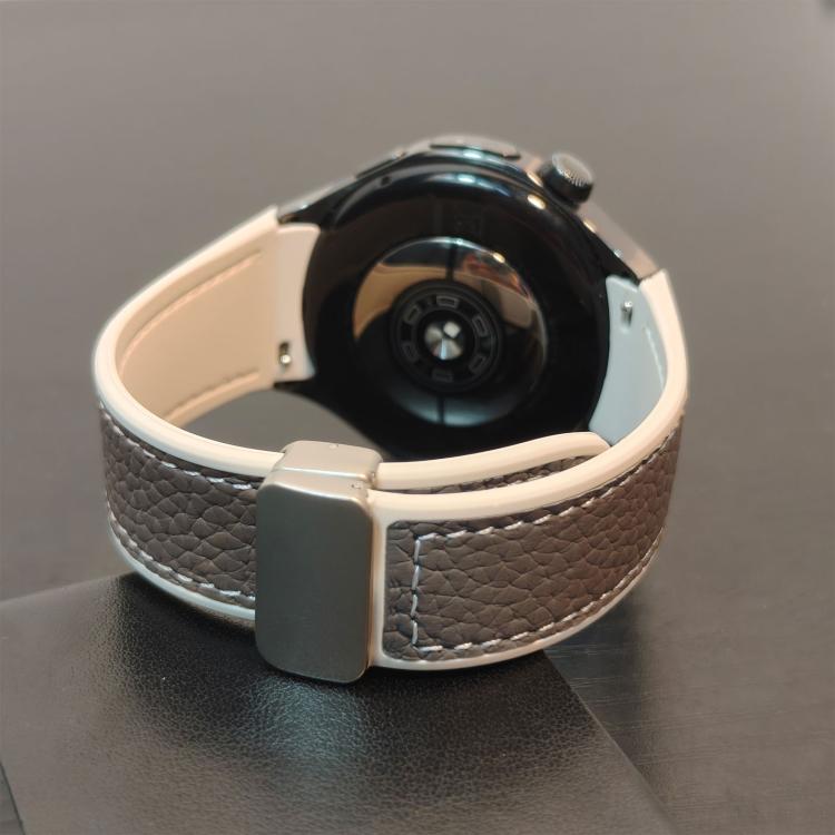 For Huawei Watch 5 46mm Silicone Hybrid Leather Magnetic Buckle Watch Band