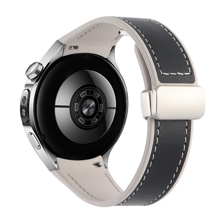 For Huawei Watch 5 46mm Silicone Hybrid Leather Magnetic Buckle Watch Band