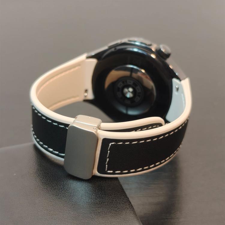 For Huawei Watch 5 46mm Silicone Hybrid Leather Magnetic Buckle Watch Band