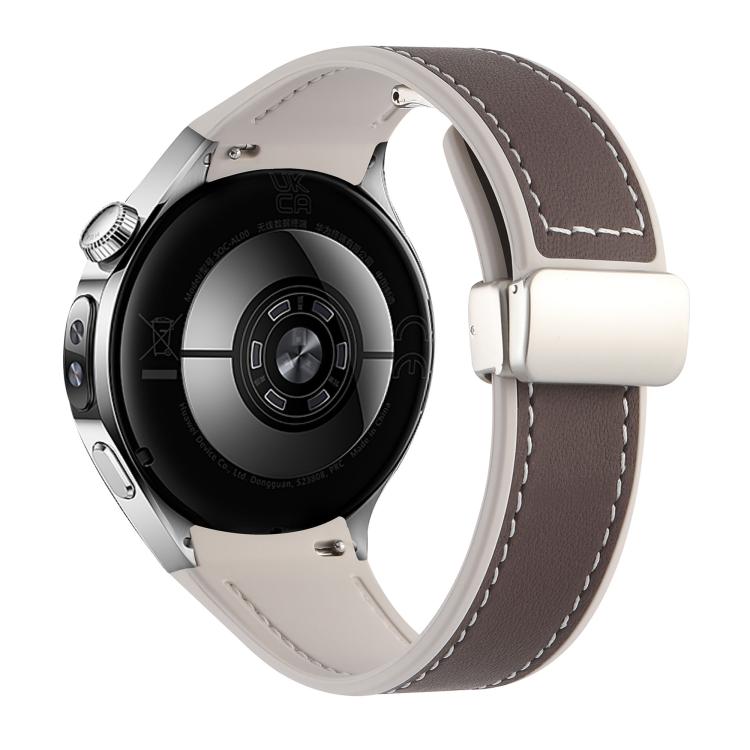 For Huawei Watch 5 46mm Silicone Hybrid Leather Magnetic Buckle Watch Band