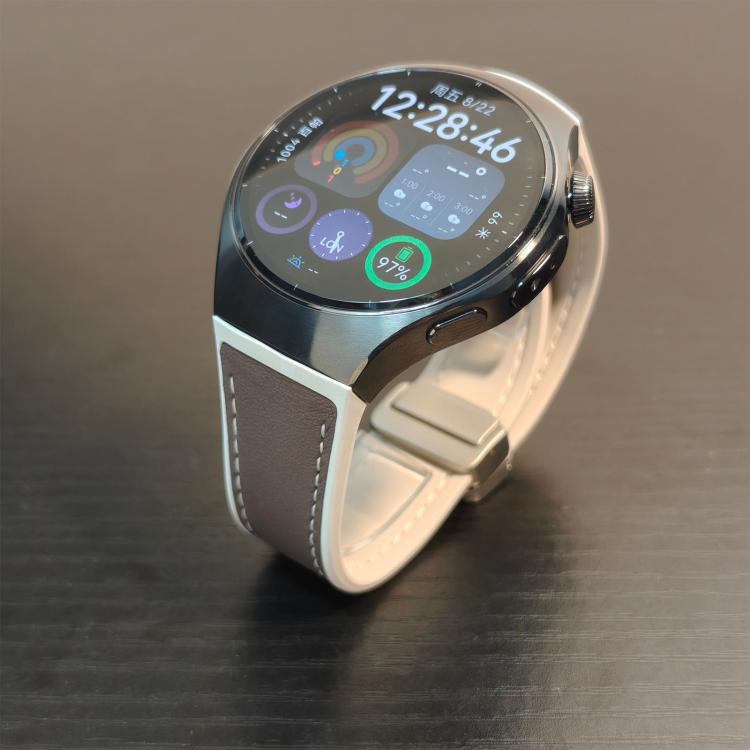 For Huawei Watch 5 46mm Silicone Hybrid Leather Magnetic Buckle Watch Band