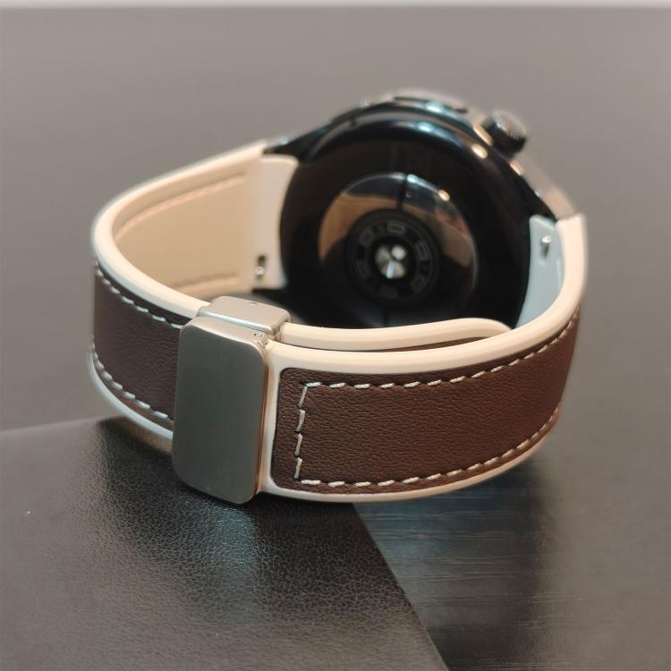 For Huawei Watch 5 46mm Silicone Hybrid Leather Magnetic Buckle Watch Band