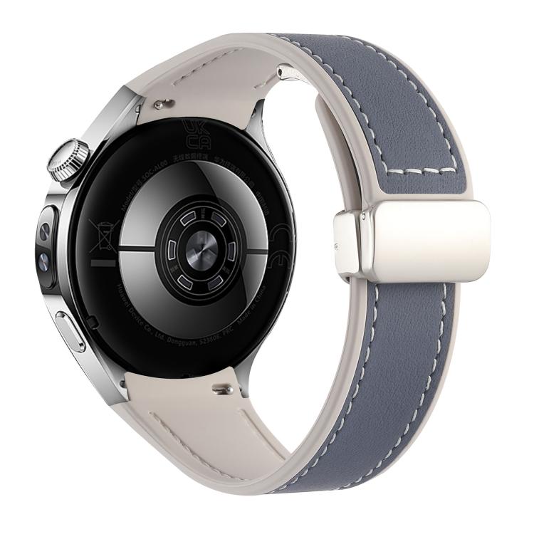 For Huawei Watch 5 46mm Silicone Hybrid Leather Magnetic Buckle Watch Band