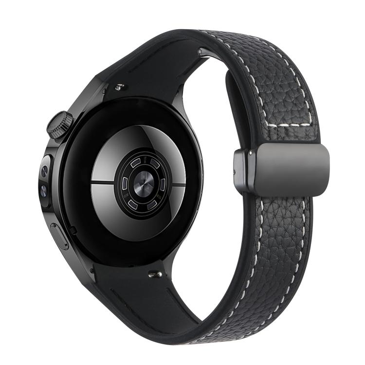 For Huawei Watch 5 46mm Silicone Hybrid Leather Magnetic Buckle Watch Band