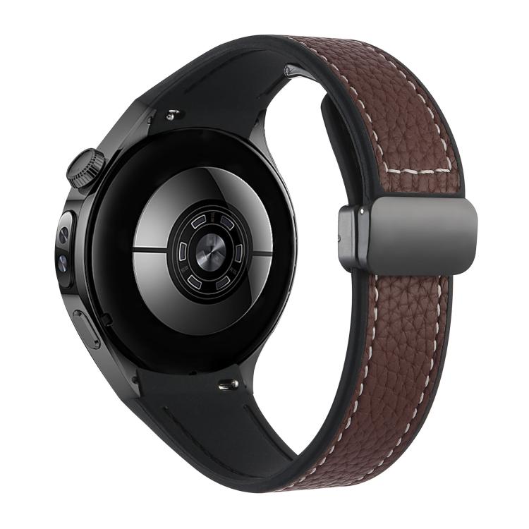 For Huawei Watch 5 46mm Silicone Hybrid Leather Magnetic Buckle Watch Band
