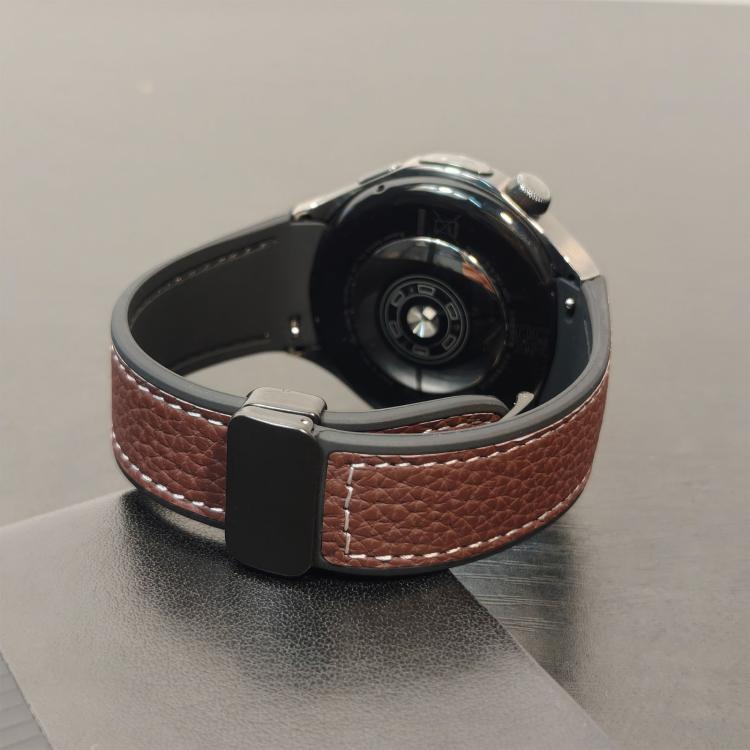 For Huawei Watch 5 46mm Silicone Hybrid Leather Magnetic Buckle Watch Band