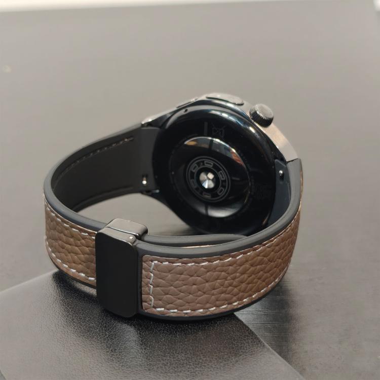 For Huawei Watch 5 46mm Silicone Hybrid Leather Magnetic Buckle Watch Band