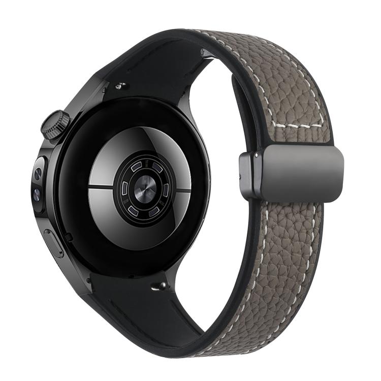 For Huawei Watch 5 46mm Silicone Hybrid Leather Magnetic Buckle Watch Band