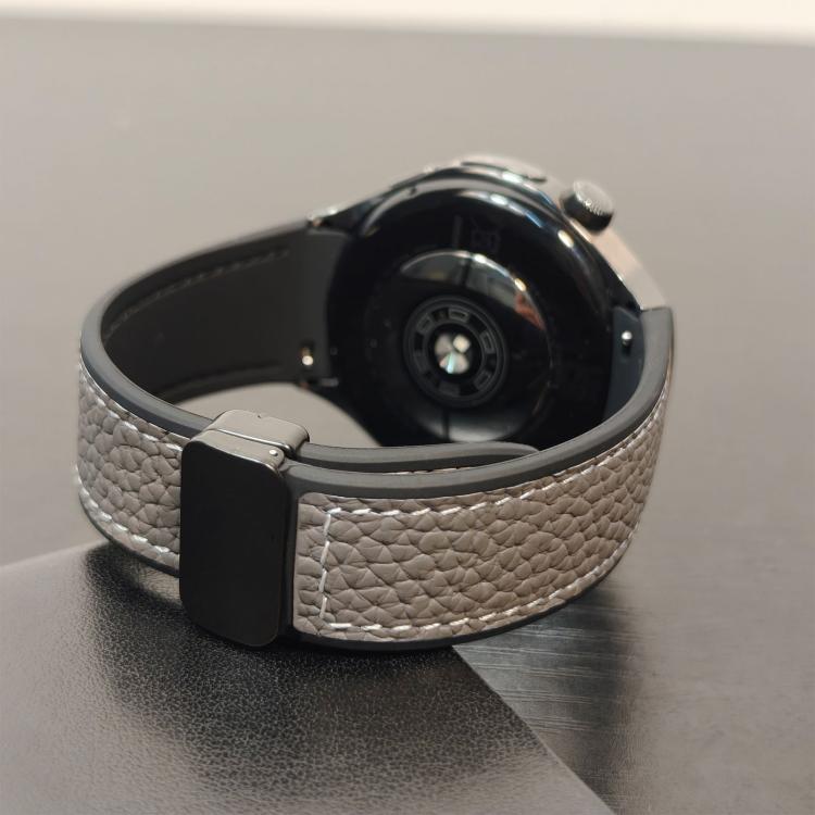 For Huawei Watch 5 46mm Silicone Hybrid Leather Magnetic Buckle Watch Band