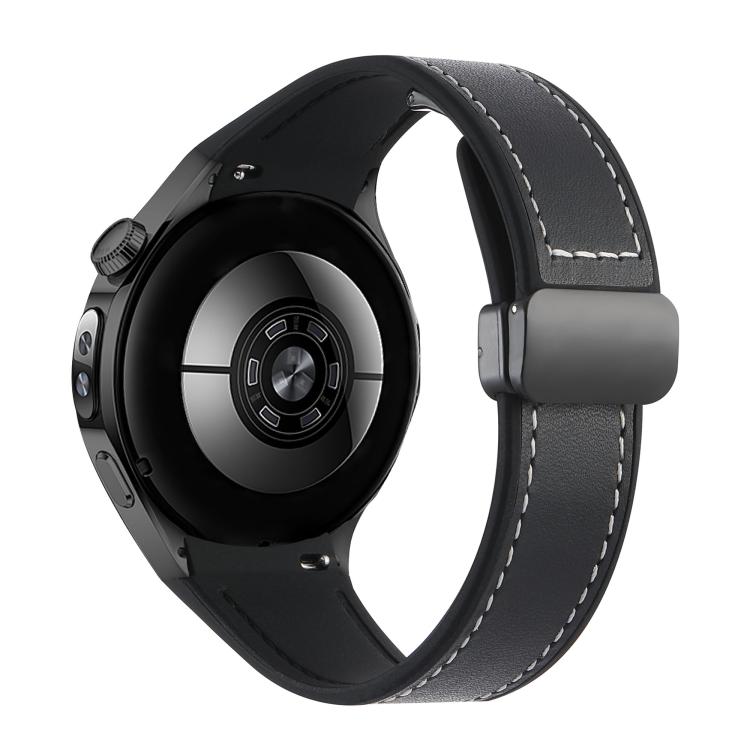 For Huawei Watch 5 46mm Silicone Hybrid Leather Magnetic Buckle Watch Band