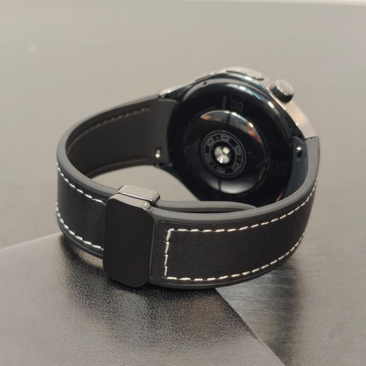 For Huawei Watch 5 46mm Silicone Hybrid Leather Magnetic Buckle Watch Band