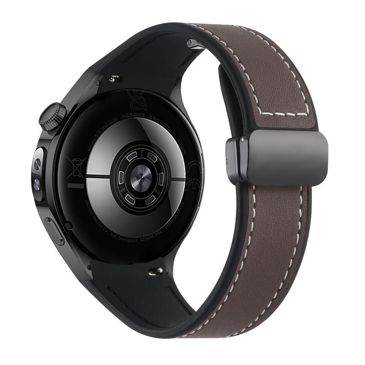 For Huawei Watch 5 46mm Silicone Hybrid Leather Magnetic Buckle Watch Band