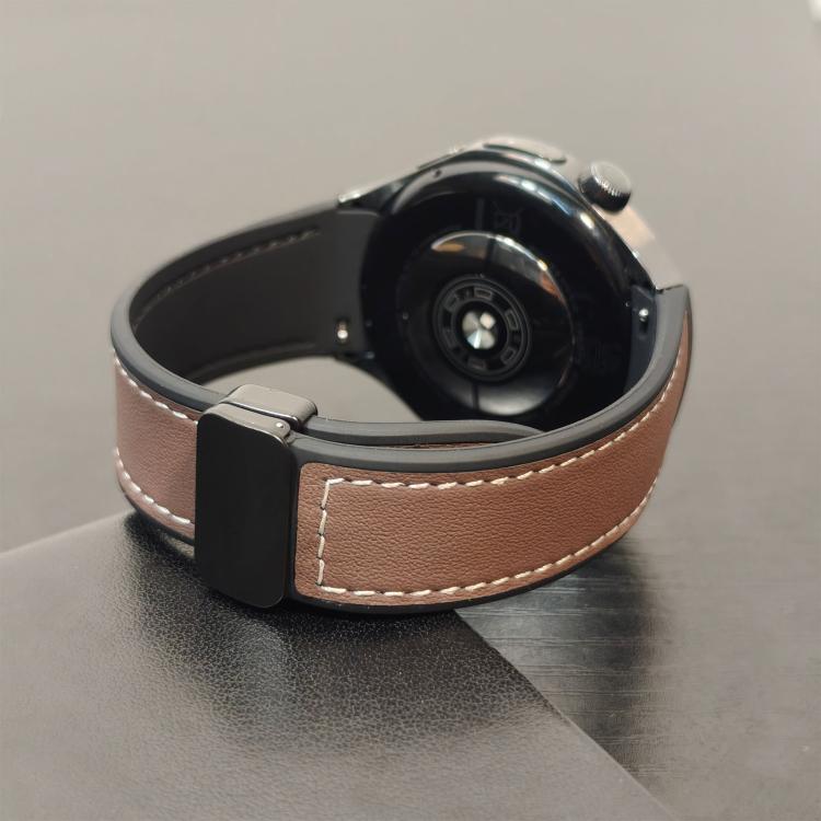 For Huawei Watch 5 46mm Silicone Hybrid Leather Magnetic Buckle Watch Band