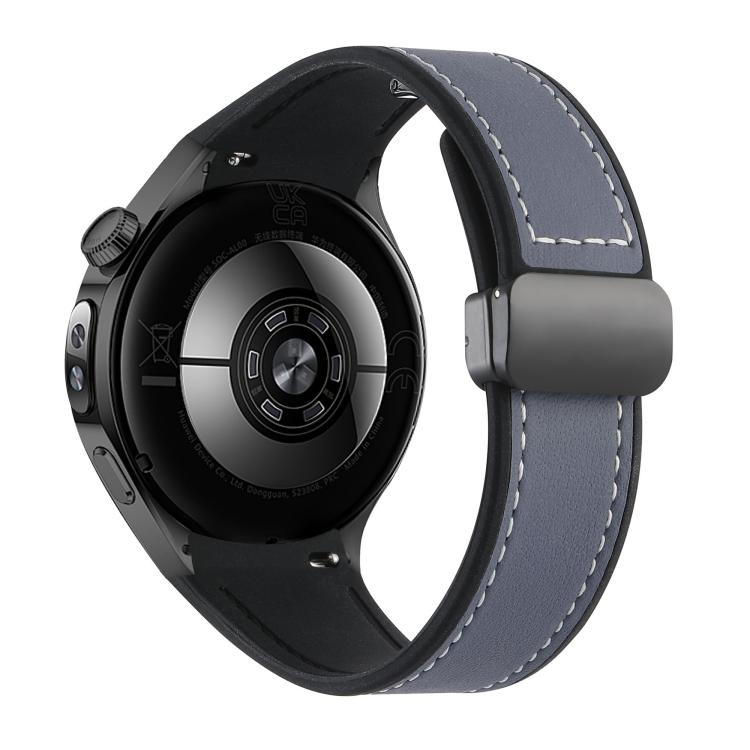 For Huawei Watch 5 46mm Silicone Hybrid Leather Magnetic Buckle Watch Band