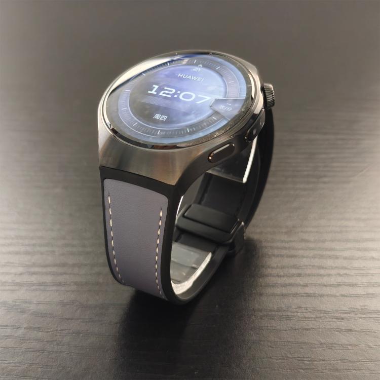 For Huawei Watch 5 46mm Silicone Hybrid Leather Magnetic Buckle Watch Band