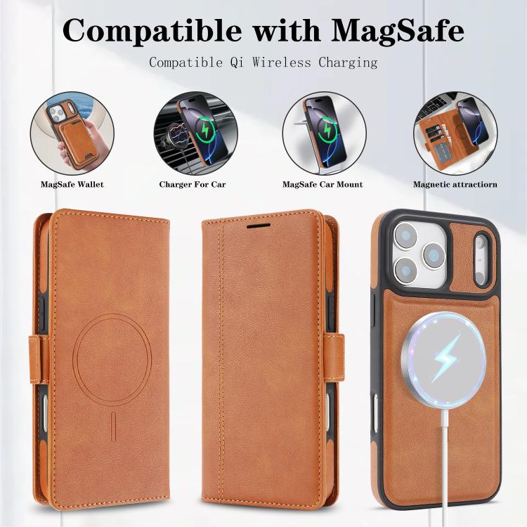 For iPhone 17 Pro Max Kalebol Strong Magnetic MagSafe Ring 2 In 1 Split Leather Phone Case