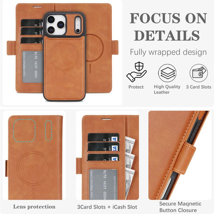 For iPhone 17 Pro Max Kalebol Strong Magnetic MagSafe Ring 2 In 1 Split Leather Phone Case