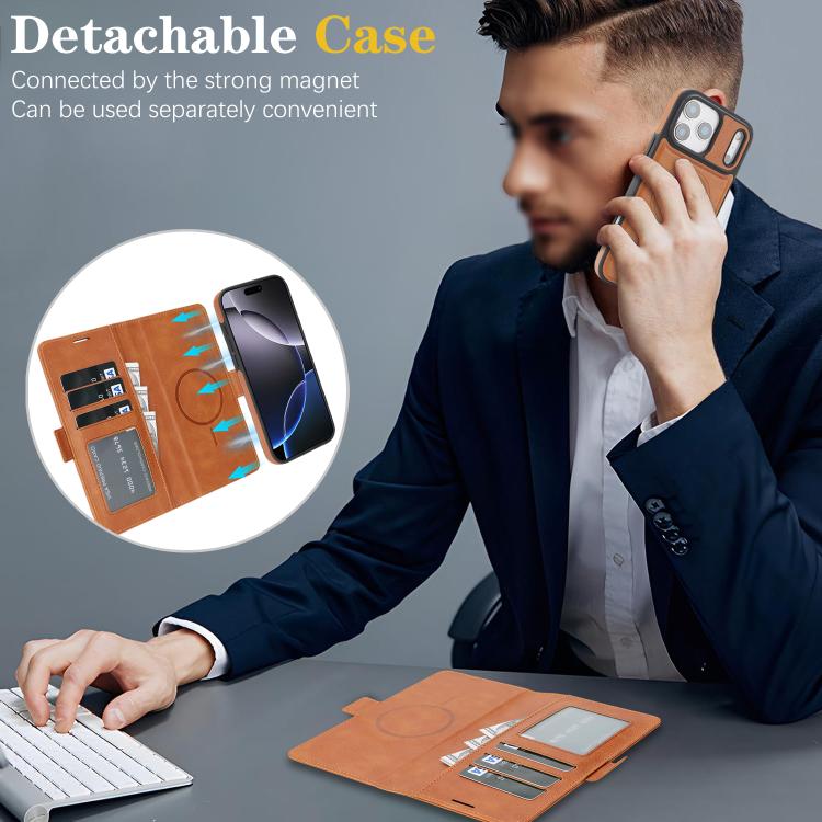 For iPhone 17 Pro Max Kalebol Strong Magnetic MagSafe Ring 2 In 1 Split Leather Phone Case