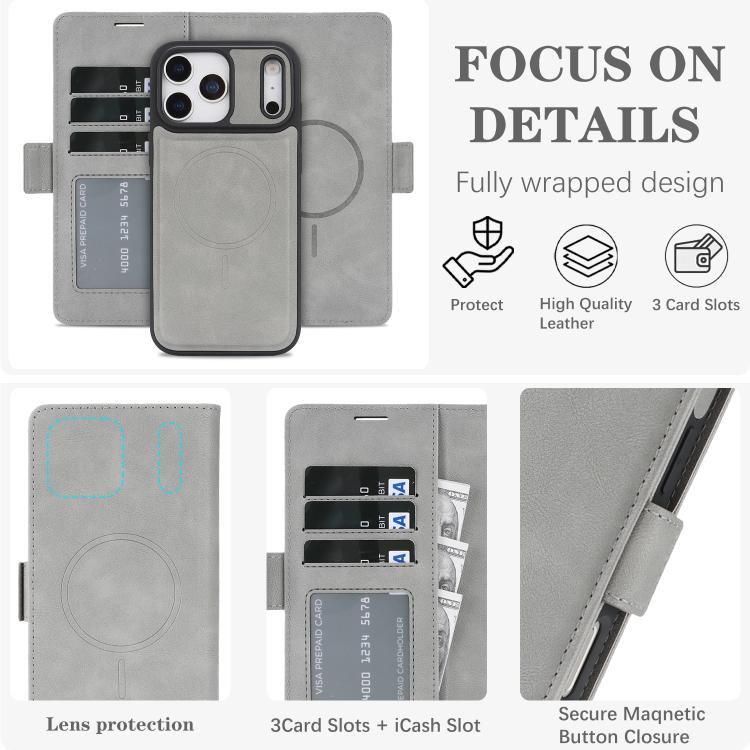 For iPhone 17 Pro Max Kalebol Strong Magnetic MagSafe Ring 2 In 1 Split Leather Phone Case