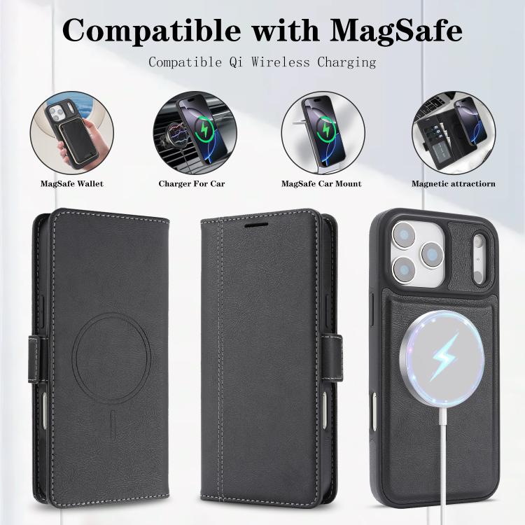 For iPhone 17 Pro Kalebol Strong Magnetic MagSafe Ring 2 In 1 Split Leather Phone Case