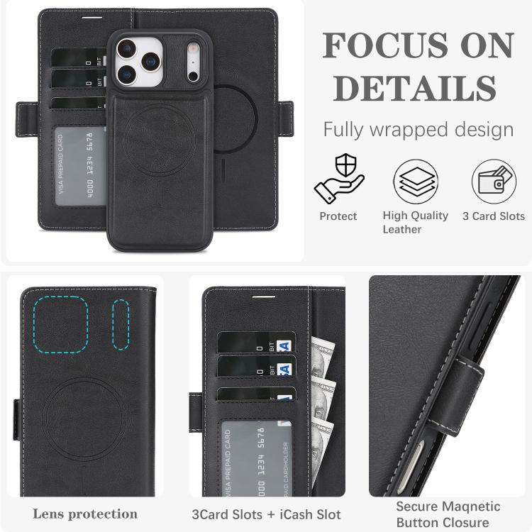 For iPhone 17 Pro Kalebol Strong Magnetic MagSafe Ring 2 In 1 Split Leather Phone Case