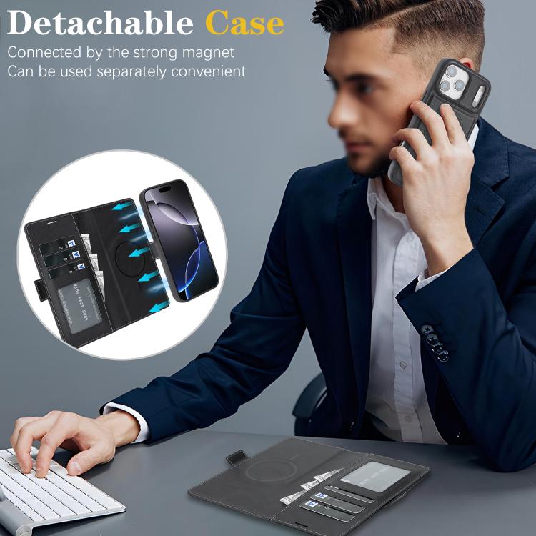 For iPhone 17 Pro Kalebol Strong Magnetic MagSafe Ring 2 In 1 Split Leather Phone Case