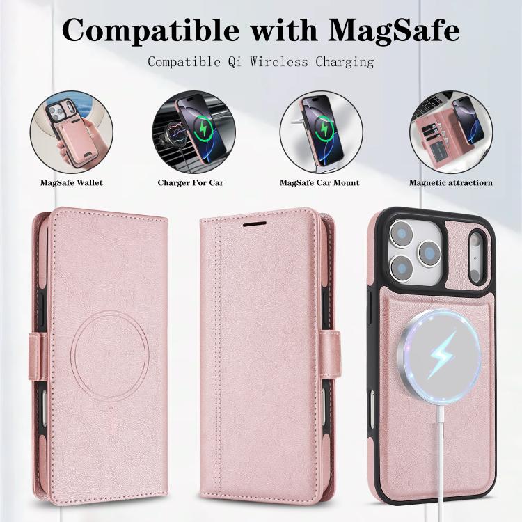 For iPhone 17 Pro Kalebol Strong Magnetic MagSafe Ring 2 In 1 Split Leather Phone Case