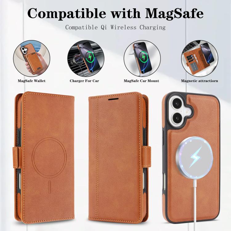 For iPhone 17 Kalebol Strong Magnetic MagSafe Ring 2 In 1 Split Leather Phone Case