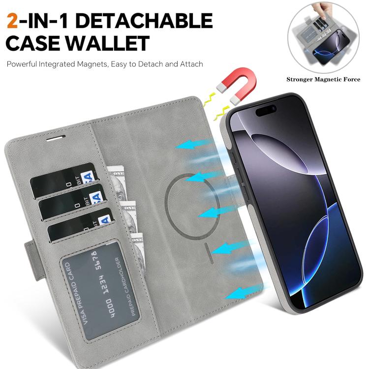 For iPhone 16 Pro Max Kalebol Strong Magnetic MagSafe Ring 2 In 1 Split Leather Phone Case