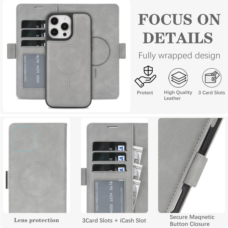 For iPhone 16 Pro Max Kalebol Strong Magnetic MagSafe Ring 2 In 1 Split Leather Phone Case