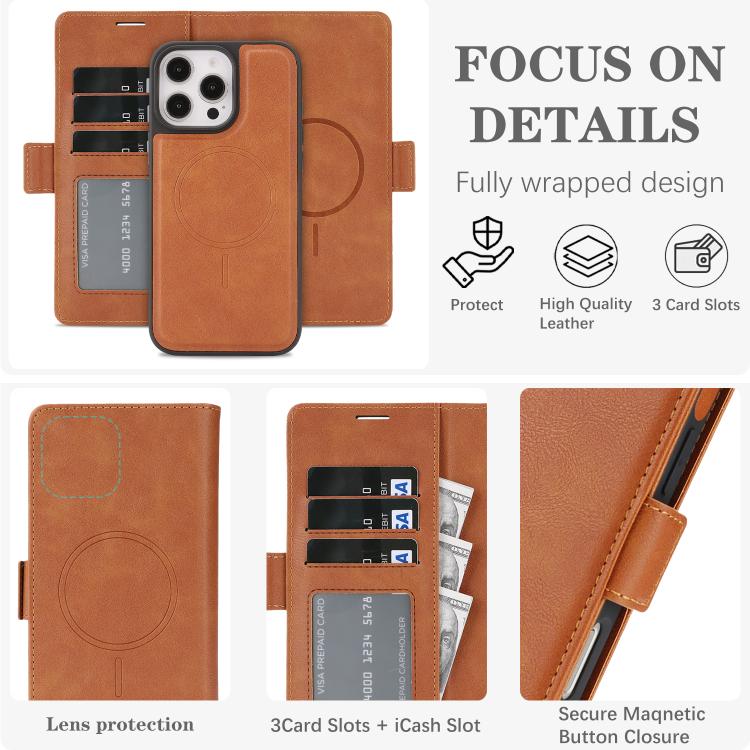 For iPhone 16 Pro Kalebol Strong Magnetic MagSafe Ring 2 In 1 Split Leather Phone Case