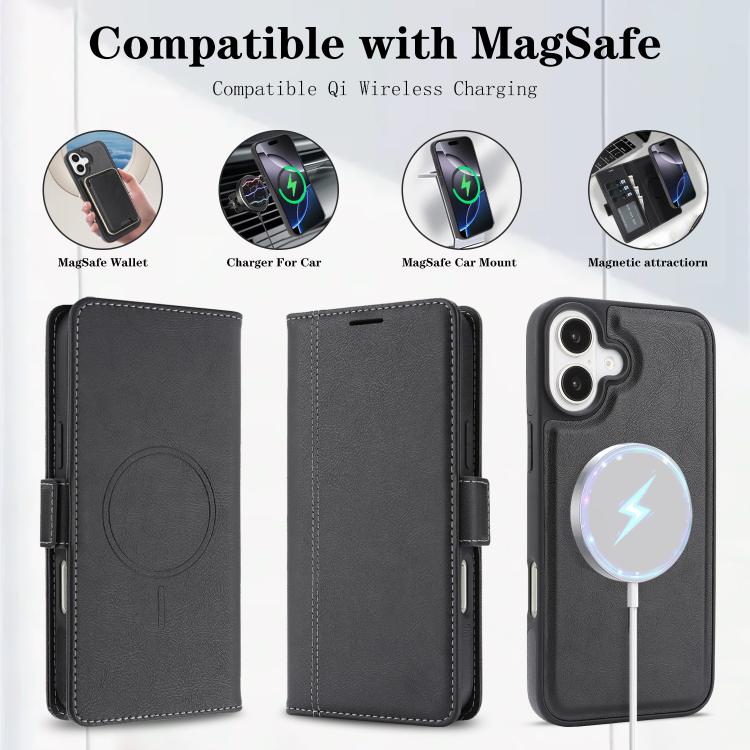 For iPhone 16 Kalebol Strong Magnetic MagSafe Ring 2 In 1 Split Leather Phone Case