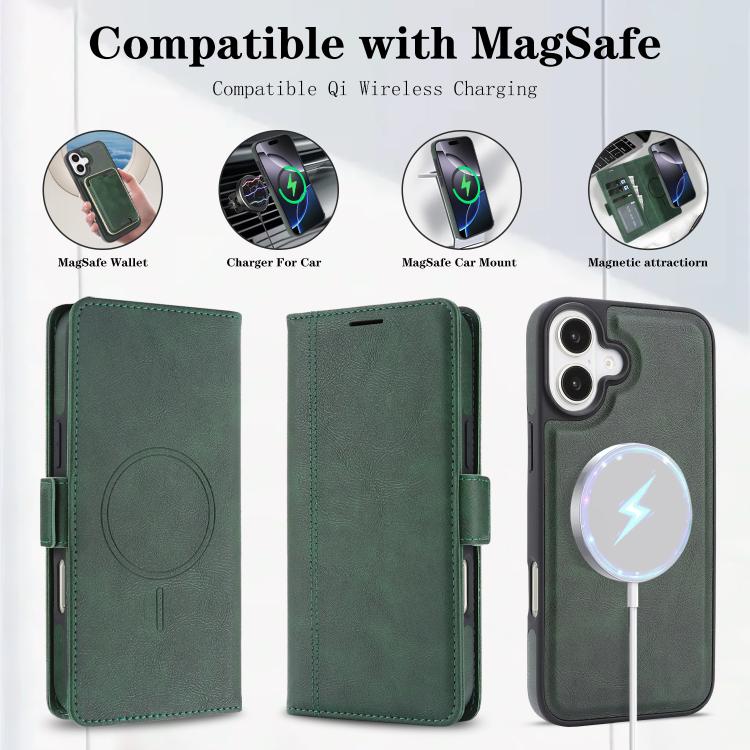 For iPhone 16 Kalebol Strong Magnetic MagSafe Ring 2 In 1 Split Leather Phone Case